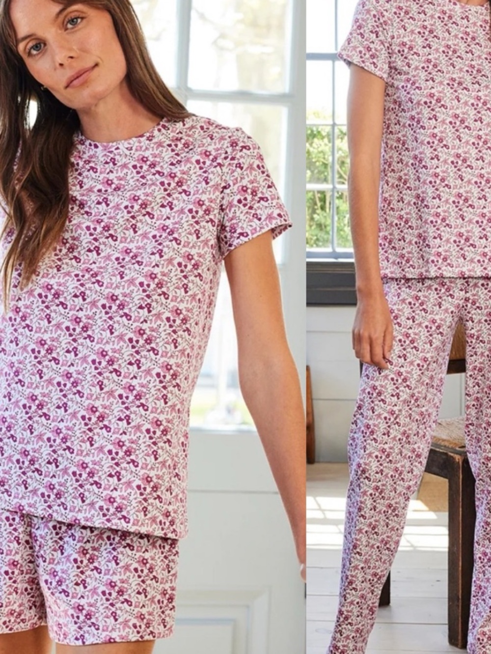 LAKE 3 pc Pima Crew Short Sleeve Bundle Pajama Set Dahlia Garden Floral Size XS